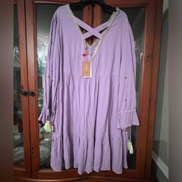 Monsoon Mini Kaftan Embroidered Size XL Lilac Dress - Picture 2 of 9